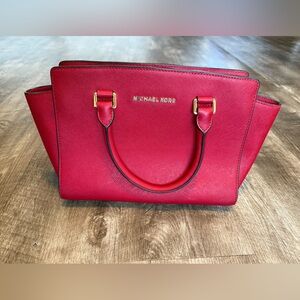 Michael Kors Selma Saffiano Leather Medium Satchel (Red)